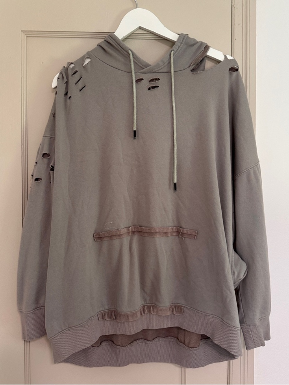Camille & Co. Light Gray Distressed Hoodie with Drawstrings